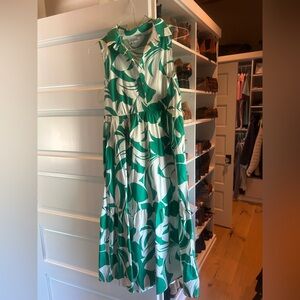 Tahari J. McLaughlin Green and White Patterned Maxi Dress